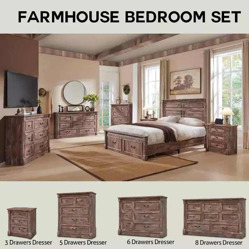 Commode de ferme de 46 po avec 5 tiroirs et détails de colonnes romaines pour chambre à coucher