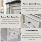 Commode de ferme de 46 po avec 5 tiroirs et détails de colonnes romaines pour chambre à coucher