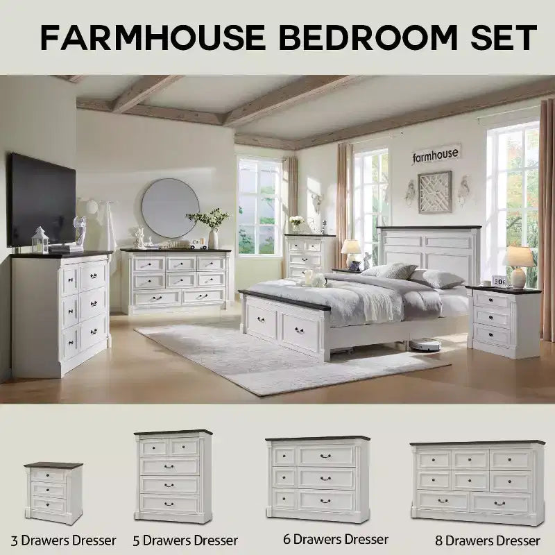 Commode de ferme de 46 po avec 5 tiroirs et détails de colonnes romaines pour chambre à coucher