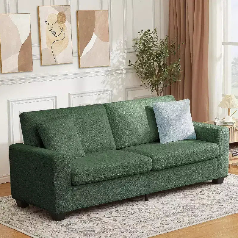 Canapé 2 places, canapé profond avec larges accoudoirs, coussins déhoussables lavables, tissu bouclé confortable pour salon, vert