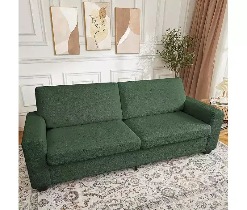 Canapé 2 places, canapé profond avec larges accoudoirs, coussins déhoussables lavables, tissu bouclé confortable pour salon, vert