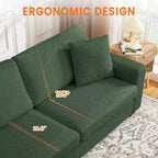 Canapé 2 places, canapé profond avec larges accoudoirs, coussins déhoussables lavables, tissu bouclé confortable pour salon, vert