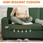 Canapé 2 places, canapé profond avec larges accoudoirs, coussins déhoussables lavables, tissu bouclé confortable pour salon, vert