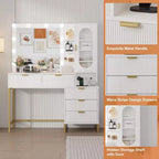 Bancs de vanité, coiffeuse moderne avec miroir réglable, station de recharge intégrée, 5 tiroirs