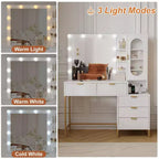 Bancs de vanité, coiffeuse moderne avec miroir réglable, station de recharge intégrée, 5 tiroirs
