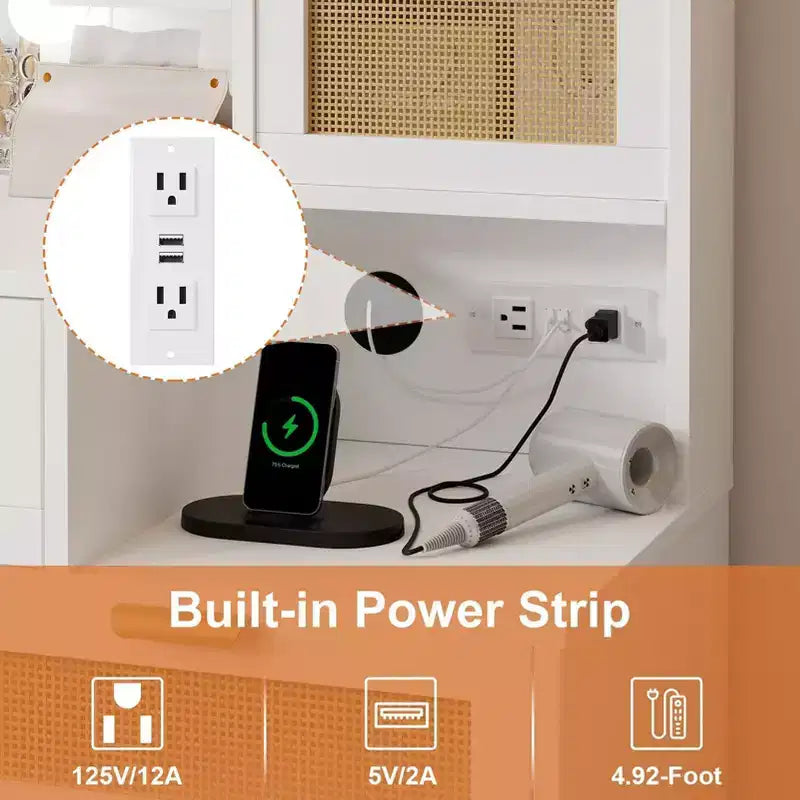 Bancs de vanité, coiffeuse moderne avec miroir réglable, station de recharge intégrée, 5 tiroirs