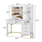 Bancs de vanité, coiffeuse moderne avec miroir réglable, station de recharge intégrée, 5 tiroirs