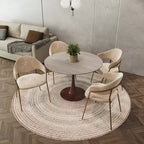 Table à manger ronde de 35 pouces avec plateau en pierre frittée et piédestal en acier noyer