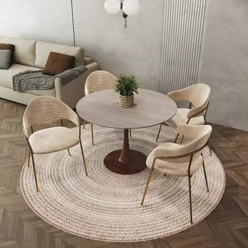 Table à manger ronde de 35 pouces avec plateau en pierre frittée et piédestal en acier noyer