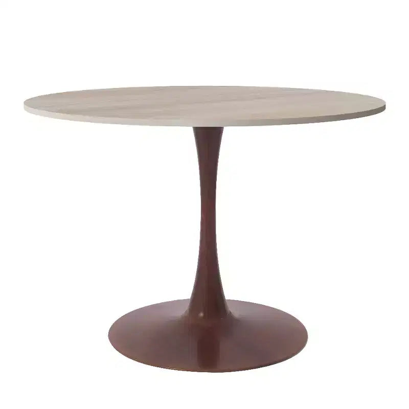 Table à manger ronde de 35 pouces avec plateau en pierre frittée et piédestal en acier noyer