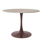 Table à manger ronde de 35 pouces avec plateau en pierre frittée et piédestal en acier noyer