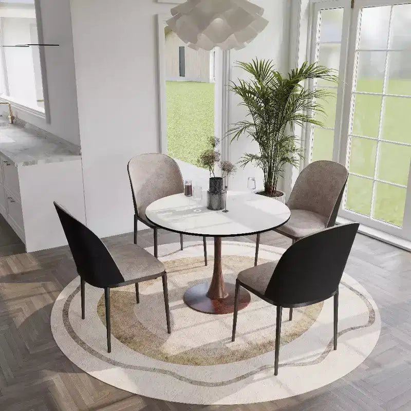 Table à manger ronde de 35 pouces avec plateau en pierre frittée et piédestal en acier noyer