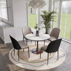 Table à manger ronde de 35 pouces avec plateau en pierre frittée et piédestal en acier noyer