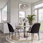 Table à manger ronde de 35 pouces avec plateau en pierre frittée et piédestal en acier noyer