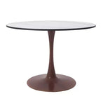 Table à manger ronde de 35 pouces avec plateau en pierre frittée et piédestal en acier noyer