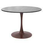 Table à manger ronde de 35 pouces avec plateau en pierre frittée et piédestal en acier noyer