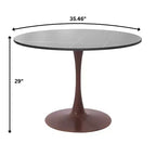 Table à manger ronde de 35 pouces avec plateau en pierre frittée et piédestal en acier noyer