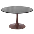 LeisureMod Bristol 35 Round Dining Table with Sintered Stone Top and Walnut Steel Pedestal Base for Modern Kitchen and Dining Room