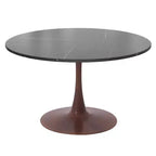 LeisureMod Bristol 35 Round Dining Table with Sintered Stone Top and Walnut Steel Pedestal Base for Modern Kitchen and Dining Room