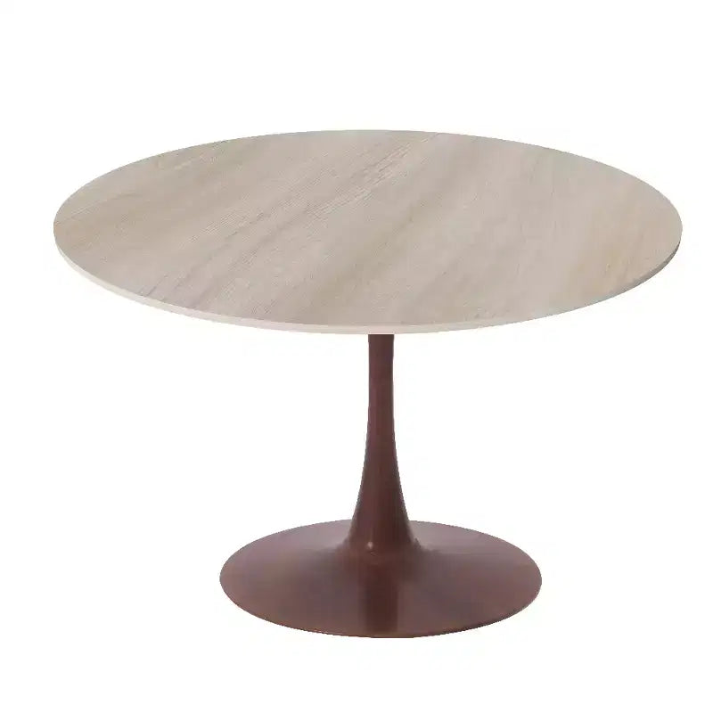 Table à manger ronde de 35 pouces avec plateau en pierre frittée et piédestal en acier noyer