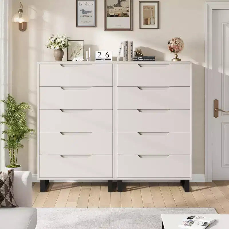 Commode de Chambre Blanche à 5 Tiroirs : 50 Coffre Vertical Autonome en Bois avec Rangement pour Salon, Couloir et Entrée
