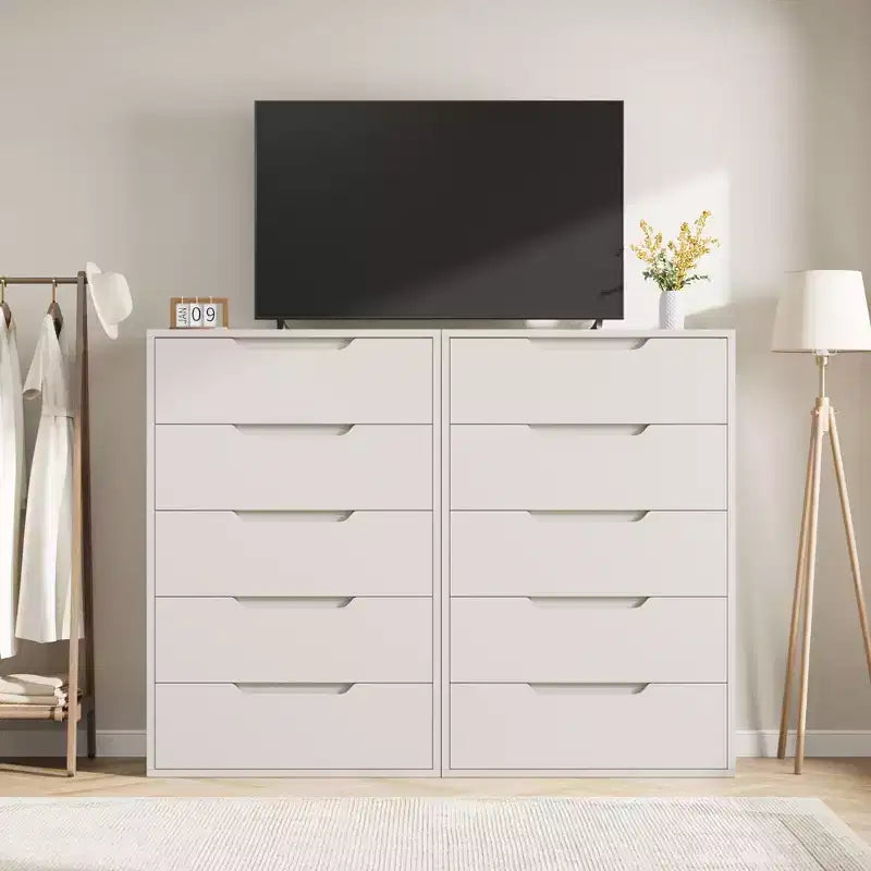 Commode de Chambre Blanche à 5 Tiroirs : 50 Coffre Vertical Autonome en Bois avec Rangement pour Salon, Couloir et Entrée