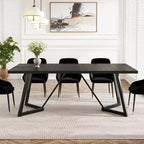 Table à manger moderne de 70,96 po, plateau en MDF noir-marron au grain de bois et pieds en fer métallique