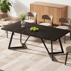 Table à manger moderne de 70,96 po, plateau en MDF noir-marron au grain de bois et pieds en fer métallique