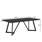Table à manger moderne de 70,96 po, plateau en MDF noir-marron au grain de bois et pieds en fer métallique