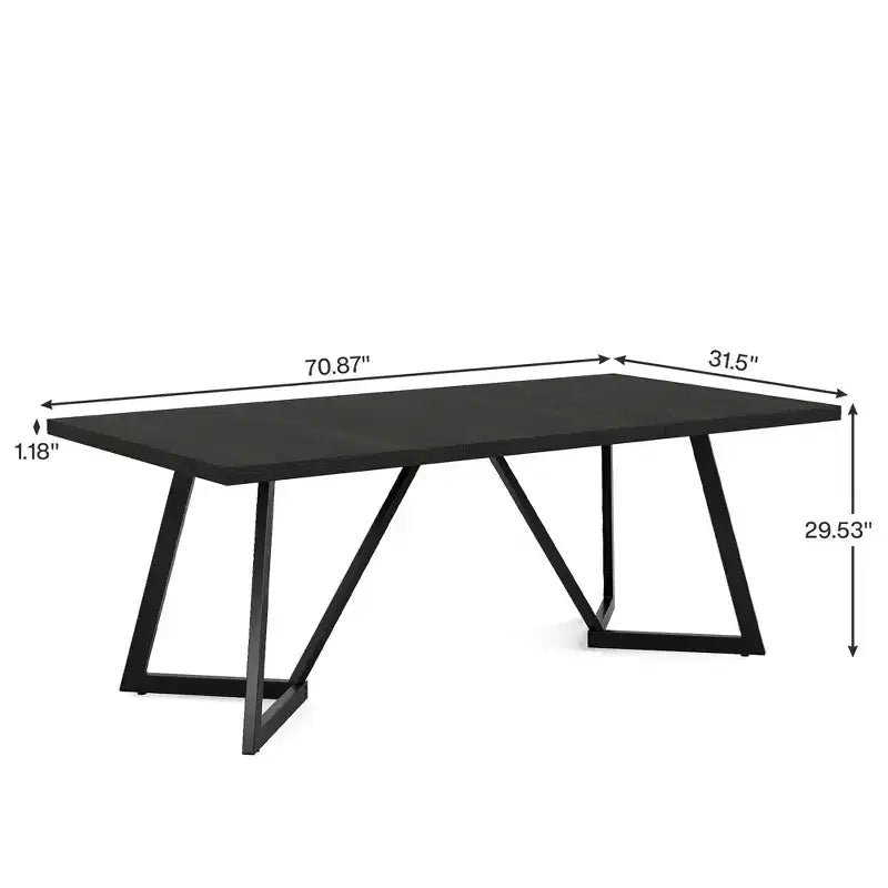 Table à manger moderne de 70,96 po, plateau en MDF noir-marron au grain de bois et pieds en fer métallique