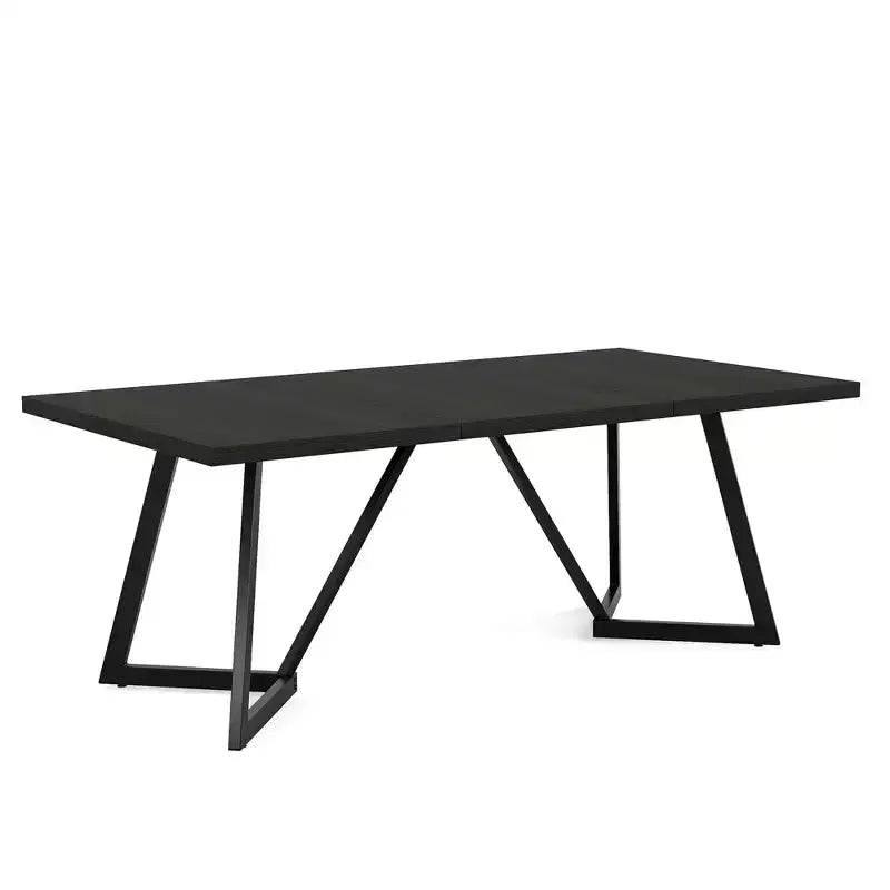 Table à manger moderne de 70,96 po, plateau en MDF noir-marron au grain de bois et pieds en fer métallique
