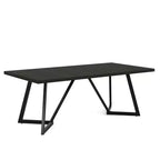 Table à manger moderne de 70,96 po, plateau en MDF noir-marron au grain de bois et pieds en fer métallique