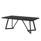 Table à manger moderne de 70,96 po, plateau en MDF noir-marron au grain de bois et pieds en fer métallique