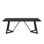 Table à manger moderne de 70,96 po, plateau en MDF noir-marron au grain de bois et pieds en fer métallique