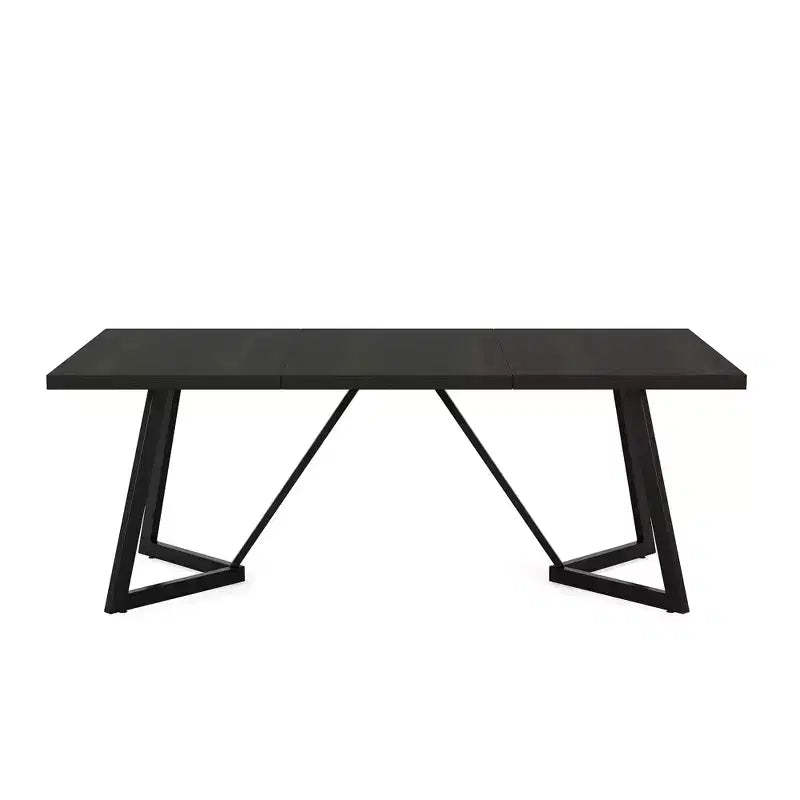 Table à manger moderne de 70,96 po, plateau en MDF noir-marron au grain de bois et pieds en fer métallique
