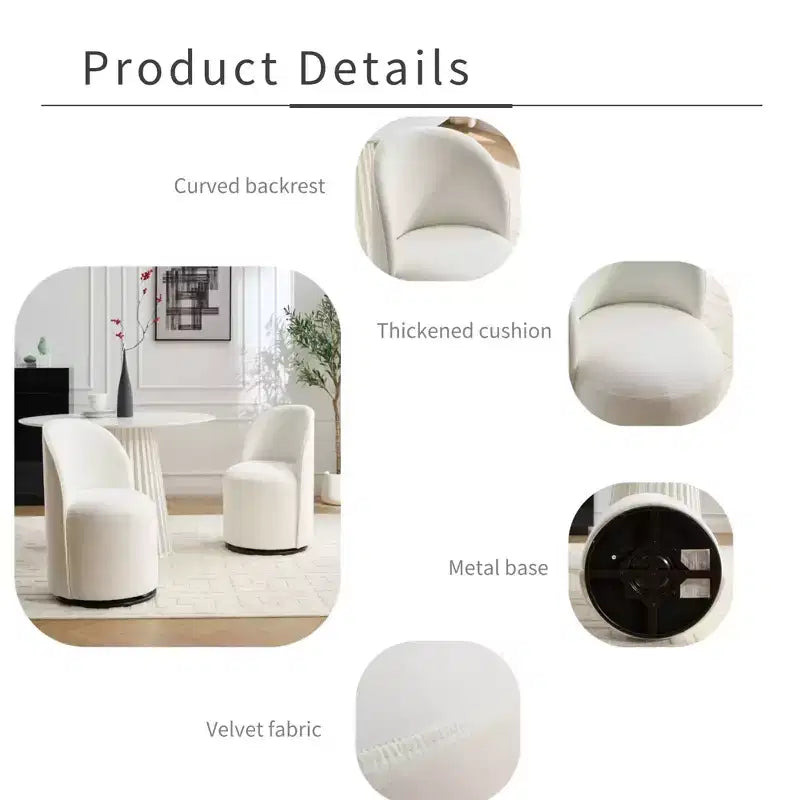 Chaises de salle à manger pivotantes à 360° en velours avec coussins épais, Fauteuil crapaud rembourré