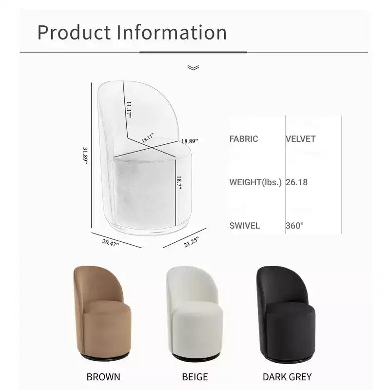 Chaises de salle à manger pivotantes à 360° en velours avec coussins épais, Fauteuil crapaud rembourré