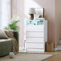 4 Drawer Dresser, White LED Dresser with Charging Station, Anchors to Wall, 6-Color Adjustable Light Strip White