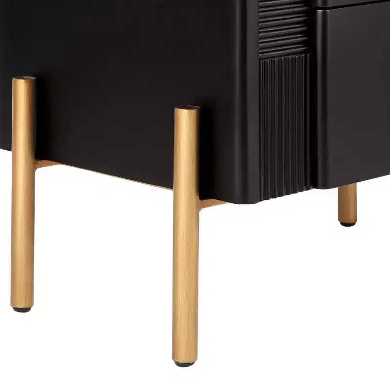 Table de chevet minimaliste moderne avec 2 tiroirs, poignées dorées et design texturé