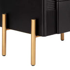 Table de chevet minimaliste moderne avec 2 tiroirs, poignées dorées et design texturé
