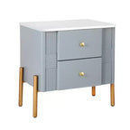 Table de chevet minimaliste moderne avec 2 tiroirs, poignées dorées et design texturé