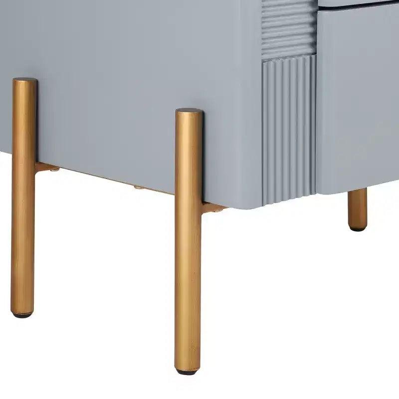 Table de chevet minimaliste moderne avec 2 tiroirs, poignées dorées et design texturé