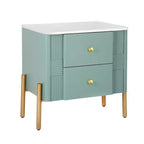 Table de chevet minimaliste moderne avec 2 tiroirs, poignées dorées et design texturé