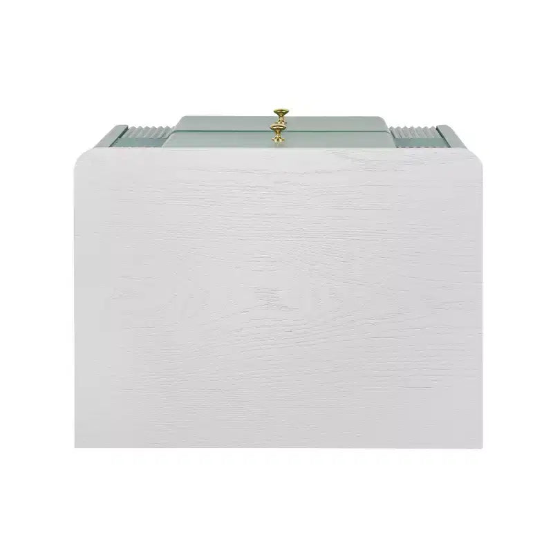 Table de chevet minimaliste moderne avec 2 tiroirs, poignées dorées et design texturé