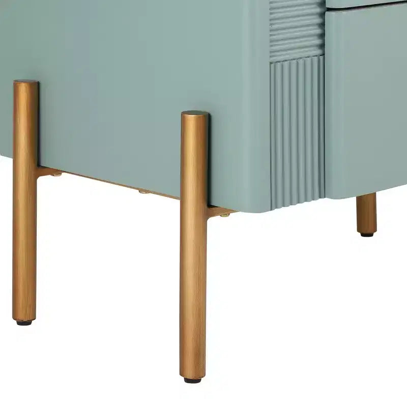 Table de chevet minimaliste moderne avec 2 tiroirs, poignées dorées et design texturé