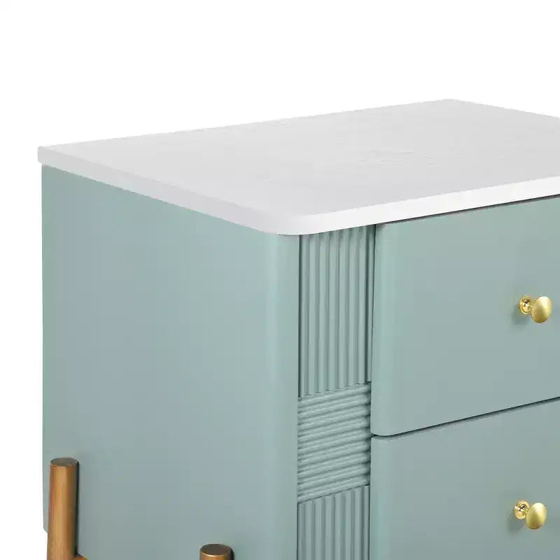 Table de chevet minimaliste moderne avec 2 tiroirs, poignées dorées et design texturé