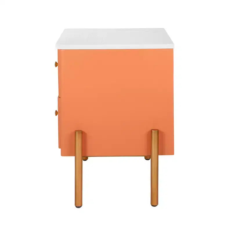 Table de chevet minimaliste moderne avec 2 tiroirs, poignées dorées et design texturé