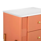 Table de chevet minimaliste moderne avec 2 tiroirs, poignées dorées et design texturé
