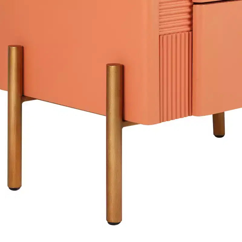 Table de chevet minimaliste moderne avec 2 tiroirs, poignées dorées et design texturé