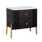 Table de chevet minimaliste moderne avec 2 tiroirs, poignées dorées et design texturé